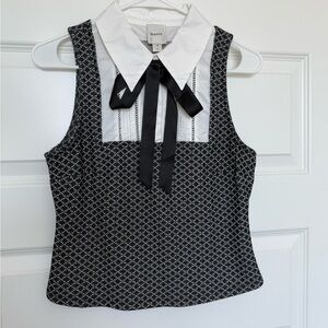 Maeve Black and White Sleeveless Blouse with Bow
